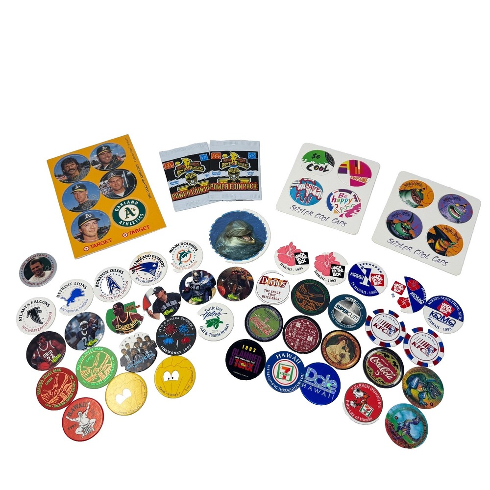 Pogs Mixed Lot‎ 58 Count Hawaii Oakland Athletics Coca Cola McDonalds 7 Eleven